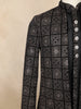 Black Geometric Thread Embroidered Design Velvet Indo-Western Sherwani Set with Brooch