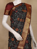 Black Geometric Woven Design Cotton Saree with Contrast Maroon Zari Border