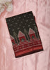 Black Ikat Design Mixed Cotton Saree with Contrast Maroon Border