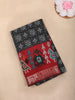 Black Ikat Printed Chanderi Cotton Saree with Zari Elephant and Peacock Border