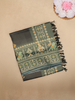 Black Ikat Woven Art Silk Saree with Contrast Green Border