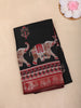 Black Kalamkari Elephant Motif Printed Chanderi Cotton Saree with Maroon Zari Border