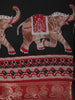Black Kalamkari Elephant Motif Printed Chanderi Cotton Saree with Maroon Zari Border
