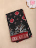Black Kalamkari Forest Theme Printed Chanderi Cotton Saree with Red Zari Border