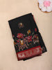 Black Kalamkari Lotus and Elephant Printed Chanderi Cotton Saree with Maroon Zari Border