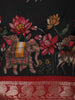 Black Kalamkari Lotus and Elephant Printed Chanderi Cotton Saree with Maroon Zari Border