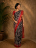 Black Kalamkari Printed Cotton Saree with Contrast Red Border