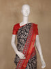 Black Kalamkari Printed Cotton Saree with Contrast Red Border