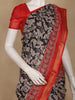 Black Kalamkari Printed Cotton Saree with Contrast Red Border