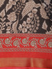 Black Kalamkari Printed Cotton Saree with Contrast Red Border