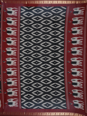 Black Leaf Printed Cotton Saree - Diadem
