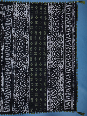 Black Leaf Printed Cotton Saree - Diadem