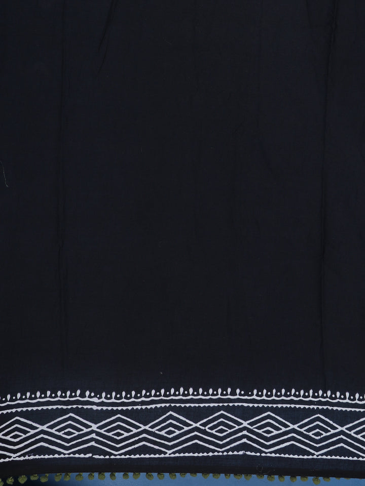 Black Leaf Printed Cotton Saree - Diadem