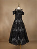 Black Leaf Sequins Design Party Wear Gown For Girls