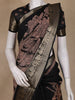 Black Madhubani Printed Chanderi Cotton Saree with Zari Border