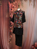Black Multicolor Floral Embroidered Jacket Silk Kurta Set for Boys