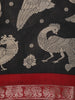 Black Peacock Printed Design Chanderi Cotton Saree with Contrast Zari Woven Border