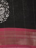 Black Peacock Printed Design Mixed Cotton Saree with Contrast Border