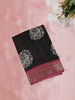 Black Peacock Printed Design Mixed Cotton Saree with Contrast Border