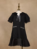 Black Puff Sleeve Textured Cotton Frock For Kids