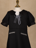 Black Puff Sleeve Textured Cotton Frock For Kids