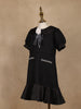 Black Puff Sleeve Textured Cotton Frock For Kids