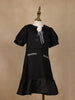 Black Puff Sleeve Textured Cotton Frock For Kids