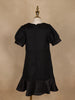 Black Puff Sleeve Textured Cotton Frock For Kids