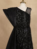 Black Sequin Embellished One-Shoulder Net And Satin Kids Gown With Attached Drape - Diadem
