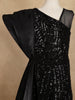 Black Sequin Embellished One-Shoulder Net And Satin Kids Gown With Attached Drape - Diadem