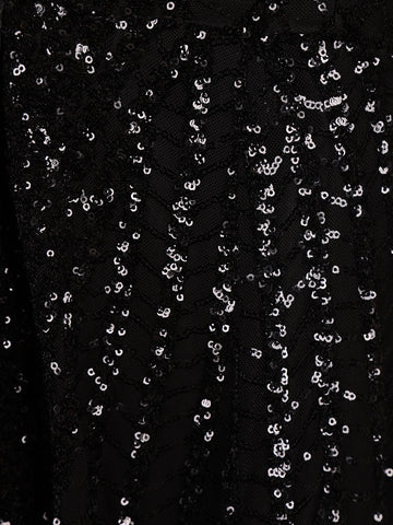 Black Sequin Embellished One-Shoulder Net And Satin Kids Gown With Attached Drape - Diadem