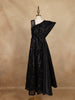 Black Sequin Embellished One-Shoulder Net And Satin Kids Gown With Attached Drape - Diadem