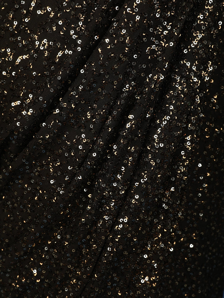 Black Sequin Embellished Pre-Draped Georgette Saree with Sleeveless Blouse - Diadem