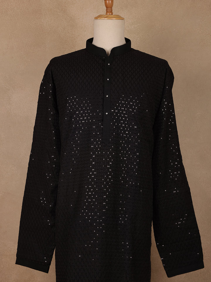Black Sequins Design Cotton Kurta - Diadem