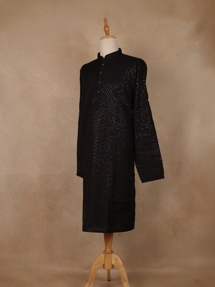 Black Sequins Design Cotton Kurta - Diadem