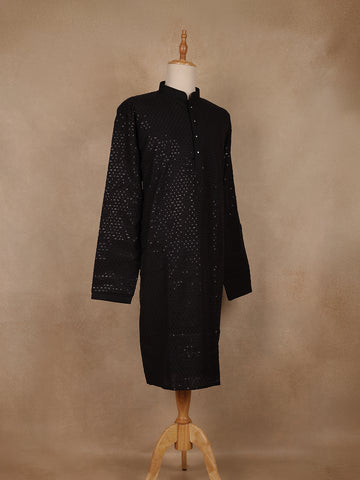 Black Sequins Design Cotton Kurta - Diadem
