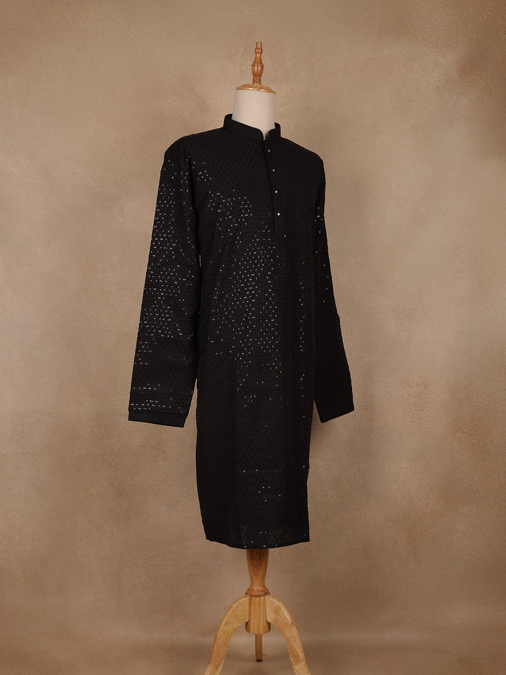 Black Sequins Design Cotton Kurta - Diadem