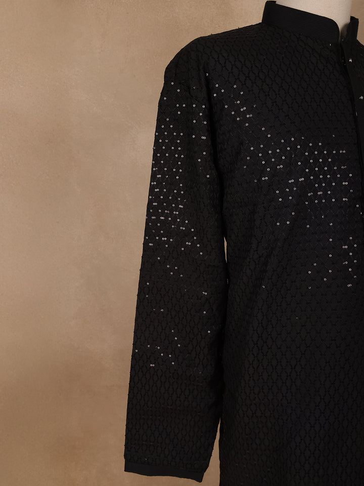 Black Sequins Design Cotton Kurta - Diadem