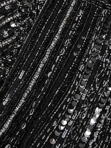 Black Sequins Embellished Satin Ready To Wear Saree - Diadem