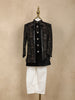 Black Sequins Embroidered Kids Velvet Sherwani Set with White Pants