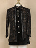 Black Sequins Embroidered Kids Velvet Sherwani Set with White Pants