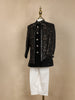 Black Sequins Embroidered Kids Velvet Sherwani Set with White Pants