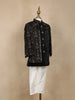 Black Sequins Embroidered Kids Velvet Sherwani Set with White Pants