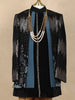 Black Sequins Embroidered Velvet Kids Sherwani Set