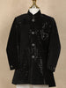 Black Sequins Embroidered Velvet Kids Sherwani Set with White Pants