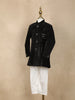 Black Sequins Embroidered Velvet Kids Sherwani Set with White Pants