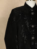 Black Sequins Embroidered Velvet Kids Sherwani Set with White Pants