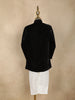 Black Sequins Embroidered Velvet Kids Sherwani Set with White Pants