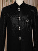 Black Sequins Embroidered Velvet Sherwani with Designer Brooch