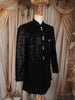 Black Sequins Embroidered Velvet Sherwani with Designer Brooch